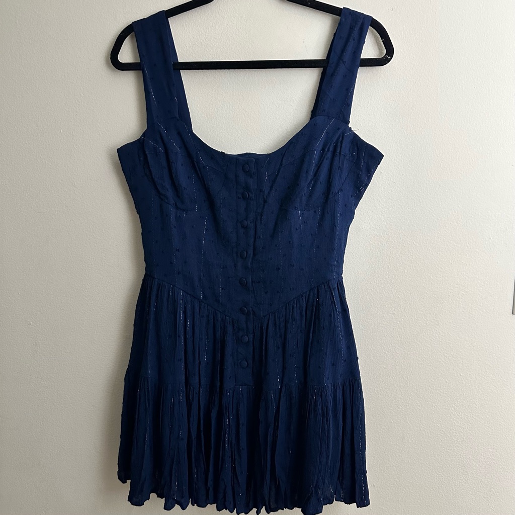 Pq Swim Everly Romper Women's Flirty Navy Button-Down Corset Dress Size M/ L